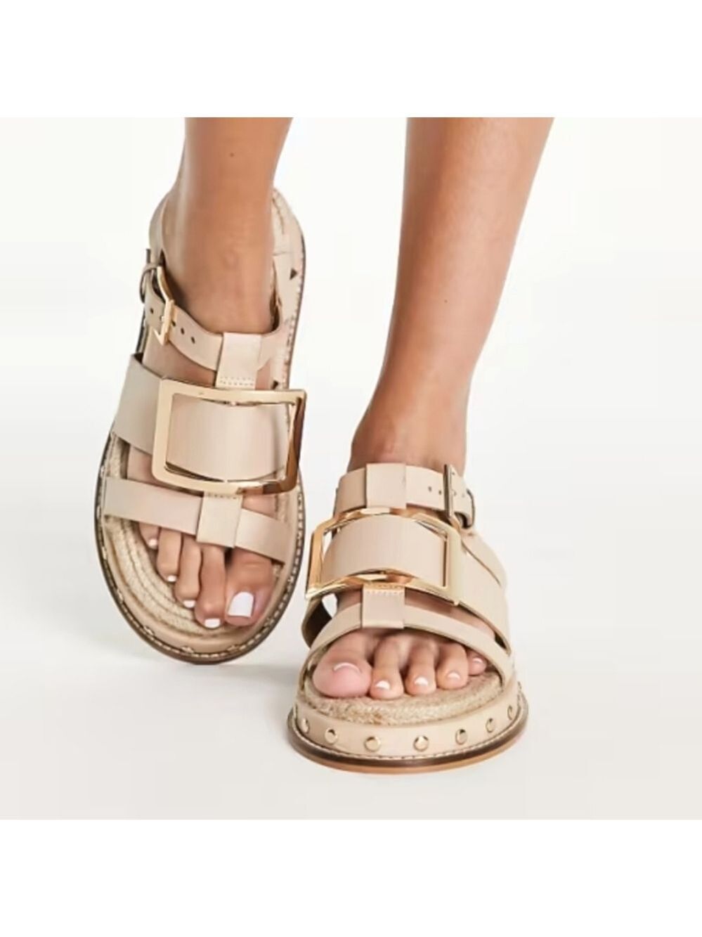 Chunky Espadrille Platform Sandals Cream Leather Size 9 ASOS